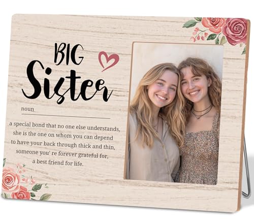 Hkclccf Big Sister Picture Frame Gifts Photo Frame for Big Sister Fits 4x6 Wooden Photo Frames for Wall Table Display