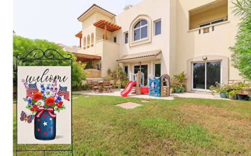 Akeydeco Happy Independence Flag,28X40 Inch Independence Day Garden Flags With Two Grommets Double Sided Printing 2 Layer Burlap Veterans Day Flag For Your Memorial Day Flag Decoration #TOP1