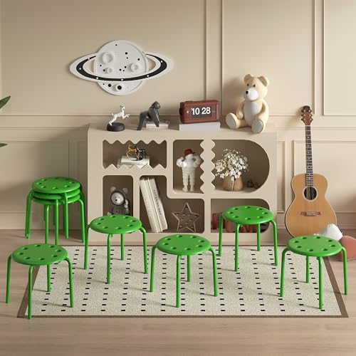 Image of VECELO 6-Piece Stacking Stools for Classroom, 12 Inch Height, Decoration Flexible Seating for Schools, Green