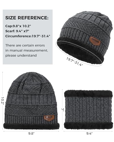 Image of Loritta Winter Hats for Men, 3 PCS Fleece Beanie Scarf Gloves Set