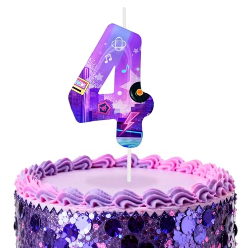 Image of Dark Purple Number 4 Birthday Candles, Cartoon Themed Cake Toppers for Boys Girls Cake Decorations, Birthday Decorations Party Supplies, Number Candles for Party Decor