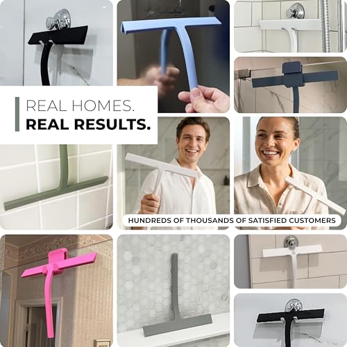 Image of GUTEWERK Shower Squeegee for Glass Doors, Silicone Window Squeegee, Bathroom and Glass Cleaning - Black - 15 Inch