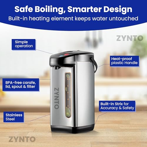 Image of ZYNTO Electric Water Kettle 8 Liter Kettle with Temperature Settings, Safety Lock, Stainless Steel, Automatic Shut-Off And Dry-Boil Protection, Rapid Heating For Tea, Coffee. (1)