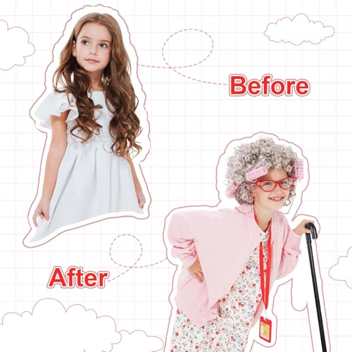 Disfraz de vieja para niñas 9 piezas miniatura 3