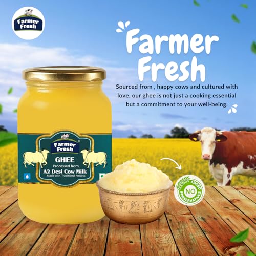Image of Farmer Fresh 100% Pure A2 Cow Ghee (250ml) | Traditional Bilona Method Ghee from Fresh Cow Milk | Danedar Ghee for Healthy Cooking | No Preservatives & Chemical Free