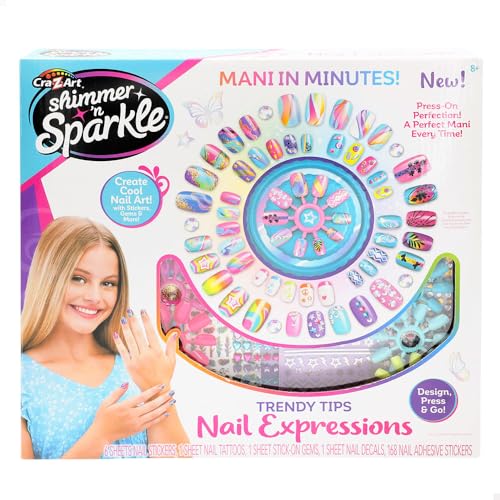 ColorBaby 47913 Shimmer N Sparkle Set manicura niñas, Uñas Brillantes, Incluye Aros de uñas postizas, Pegatinas, Tatuajes, Gemas, Calcomanías, Juguetes de niña, Regalos para niñas 8 años