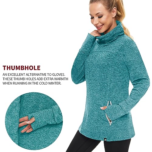 Soneven Women's Running Fleece Sweatshirts Cowl Neck Thermal Pullover Long Sleeve Shirt with Pocket and Neck Gaiter Face Mask4