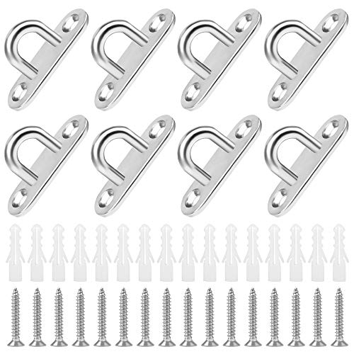 Fumanduo 8 Stück Edelstahl Augplatte mit Öse Augenplatte Oblong Pad 5mm Haltbar Wandhalterung Klemmhaken Befestigungshaken Decksplatte Mastplatte für Sonnensegel Boxsack hält bis zu 40 kg 16 Schrauben