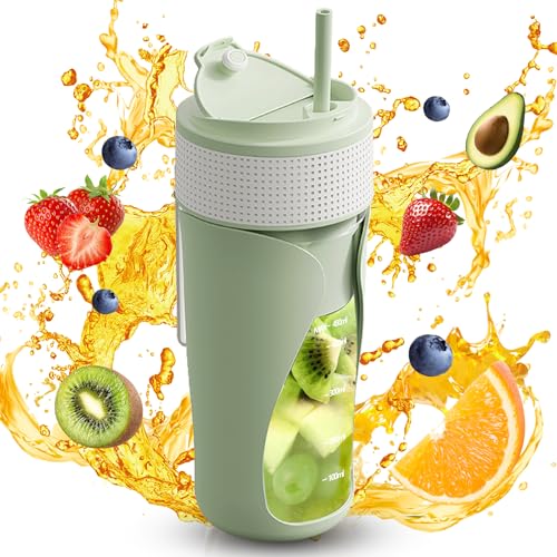 Portable Blender Cup- 450ml Multi-Function Blender with Ice-Crushing,Strong Cutting Power with 6 Blades, BPA Free, USB-C Rechargeable,Fruit Veggie Juicer Cup for Home, Sport, Office, Camping