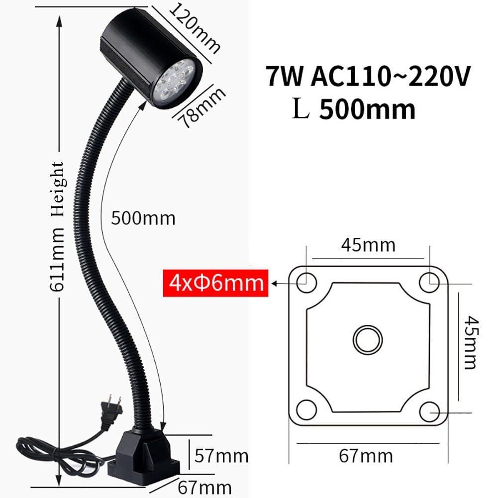 Lampa LED do obrabiarek, przełącznik, mocna magnetyczna lampa siedziska, 24 V ~ 36 V, lampa 110 V ~ 220 V, nadaje się do frezarek, szlifierek, stołów warsztatowych, maszyn do szycia i tak dalej (7 W