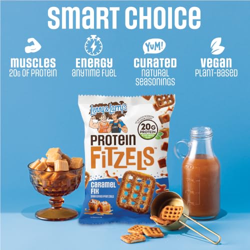 Image of Lenny & Larry's FITZELS Protein Pretzels [Caramel Fix] - 8 x 3oz Bags of High Protein Snacks with 20g Plant Based Protein - Vegan Snack - Incredibly Tasty with Salty Crunch
