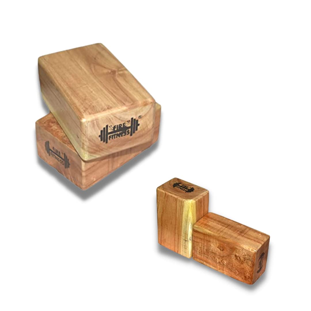 FIRE FITNESS set of-2 yoga blocks for home yoga equipment Brick Solid Wooden Yoga blocks handmade from solid wooden and real wooden Eco-Friendly Yoga Block for men and woomen