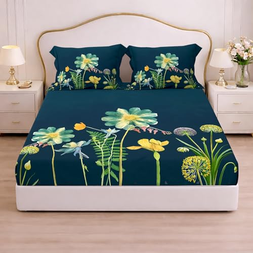 Image of Cloth Fusion Glace Cotton Elastic Fitted Bedsheet King Size with 2 Pillow Covers (78X72 inches, Sea View)