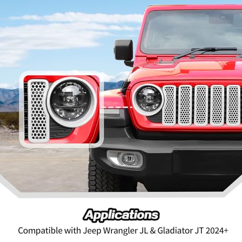 Image of JeCar Mesh Grill Inserts & Headlight Covers Fit for 2024+ Jeep Wrangler JL Grill Covers Trim Accessories (9pcs White)