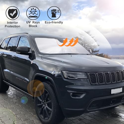 Image of Windshield Sun Shade Fit for 2011-2024 2025 2026 Jeep Grand Cherokee Accessories (NOT for Grand Cherokee L & Jeep Cherokee) Foldable Window Sunshade