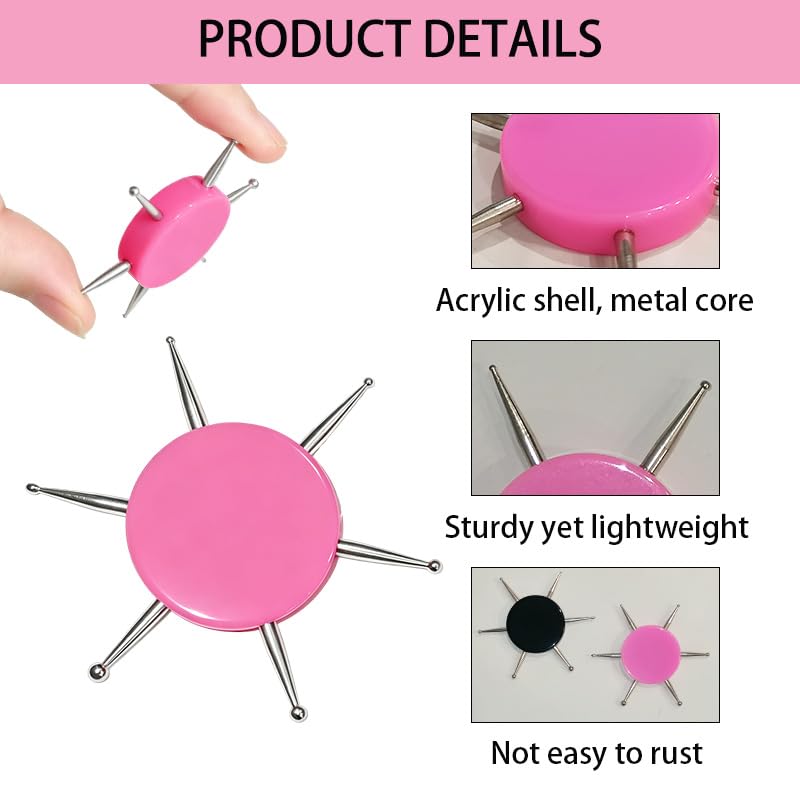 2Pcs Nail Dotting Tool, 6-in-1 Circular Dotting Tools Nail Art Pen, Stainless Steel Polka Dot Nail Tool Kit in 2 Colors for Pattern Tracing, Embossing, Painting, Professional Salon & Home Use