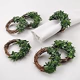 Getfitsoo Leaves Napkin Rings Set of 6, Spring Wreath Farmhouse Napkin Rings Greenery Napkin Holders Rattan Serviette Buckles for Thanksgiving Christmas Wedding Holiday Parties Table Decoration