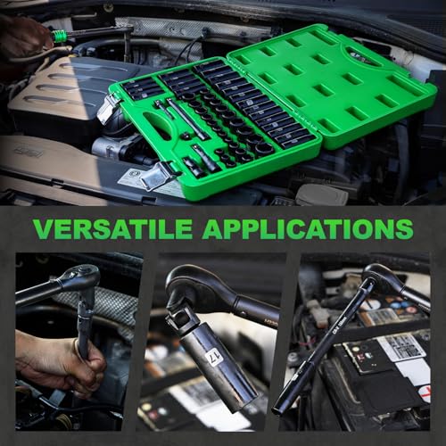 Image of 3 /8 inch Drive Impact Socket Set, 50 Piece Standard SAE (5 /16 to 3 /4 inch) and Metric (8-22mm) 6 Point, Extension Bars, Impact Universal Joint, Adapter, Cr-V Steel