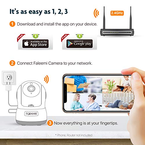 Faleemi Wireless Security Camera, Wifi Pet Camera, Indoor Pan/Tilt Smart Security Camera With Cell Phone App, Night Vision, Motion Detection For Home/Office/Dog/Baby #TOP4