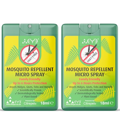 THEYE Mini Portable Mosquito Repellent Spray x 2 for Body (Double Pack) - 100% Natural Insect Repellent Spray with Zero Deet, Preservatives or Other Harmful Chemicals - Pump Spray, 2 x 18ml