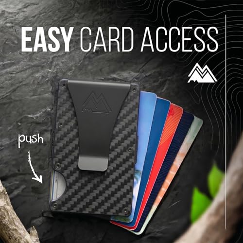 Image of Mountain Voyage Co Minimalist Wallet for Men & Women - Slim RFID Wallet, Scratch Resistant, Credit Card Holder & Money Clip, Easily Removable Money & Cards, (Matte Carbon Fiber)