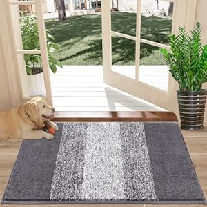Vaukki Indoor Doormat Entryway Door Mat, Non Slip Absorbent Mud Trapper Mat Inside Floor Mat, Washable Door Carpet for Entryway (20”x32”, Grey)