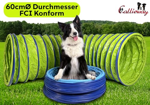 Callieway® Dog Agility Tunnel Profi Hunde Tunnel Agility Gerät (Stützsandsäcke bereits inklusive) (3m, limettengrün)
