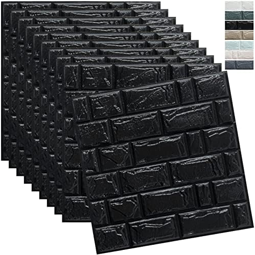 WAPANE 3D Brick Peel and Stick Wallpaper, 3D Black Brick Wall Panels Self Adhesive, Removable Wallpaper Waterproof PE Foam Paintable,for Bedroom/Living Room/Kitchen/TV Wall and Home Decoration