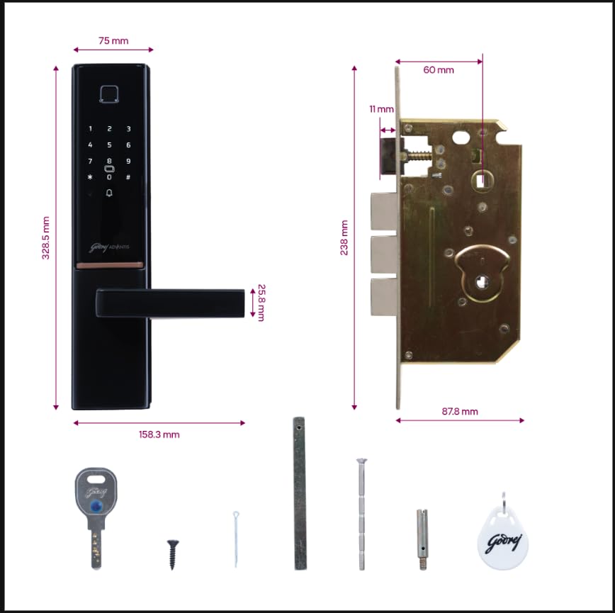 Image of Godrej Smart Lock | The Only 7 in 1 NFC Digital Lock with Scheduled Biometric Access | VDP Compatible | Wooden Door in Home & Offices | Matte Black |3 Yrs Warranty |Made in India