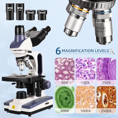 Image of SWIFT Trinocular Compound Microscope SW350T,40X-2500X Magnification,Siedentopf Head,Research-Grade,Two-Layer Mechanical Stage,1.3mp Camera and Software Windows and Mac Compatible | Mechanical Stage,100 PCS Blank Slides and Cover Slips, Research Lab Grade for Professional,Software Compatible