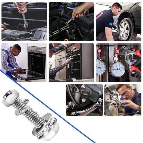 15 Stück M8 Schrauben Set, Sechskantschrauben M8x20mm, A2 V2A Edelstahl Flansch Schrauben Muttern Set, Maschinenschrauben mit Flanschmuttern, Unterlegscheiben, Federringe, für Bauwesen Maschinen