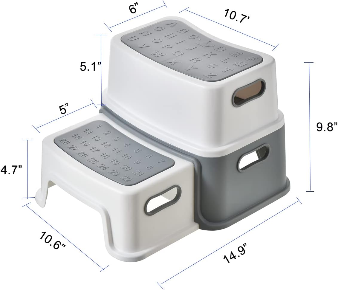 Toddler Step Stool for Bathroom 2 Pack Sink Stool,Non Slip Design BPA Free(Pack 2 Gray)