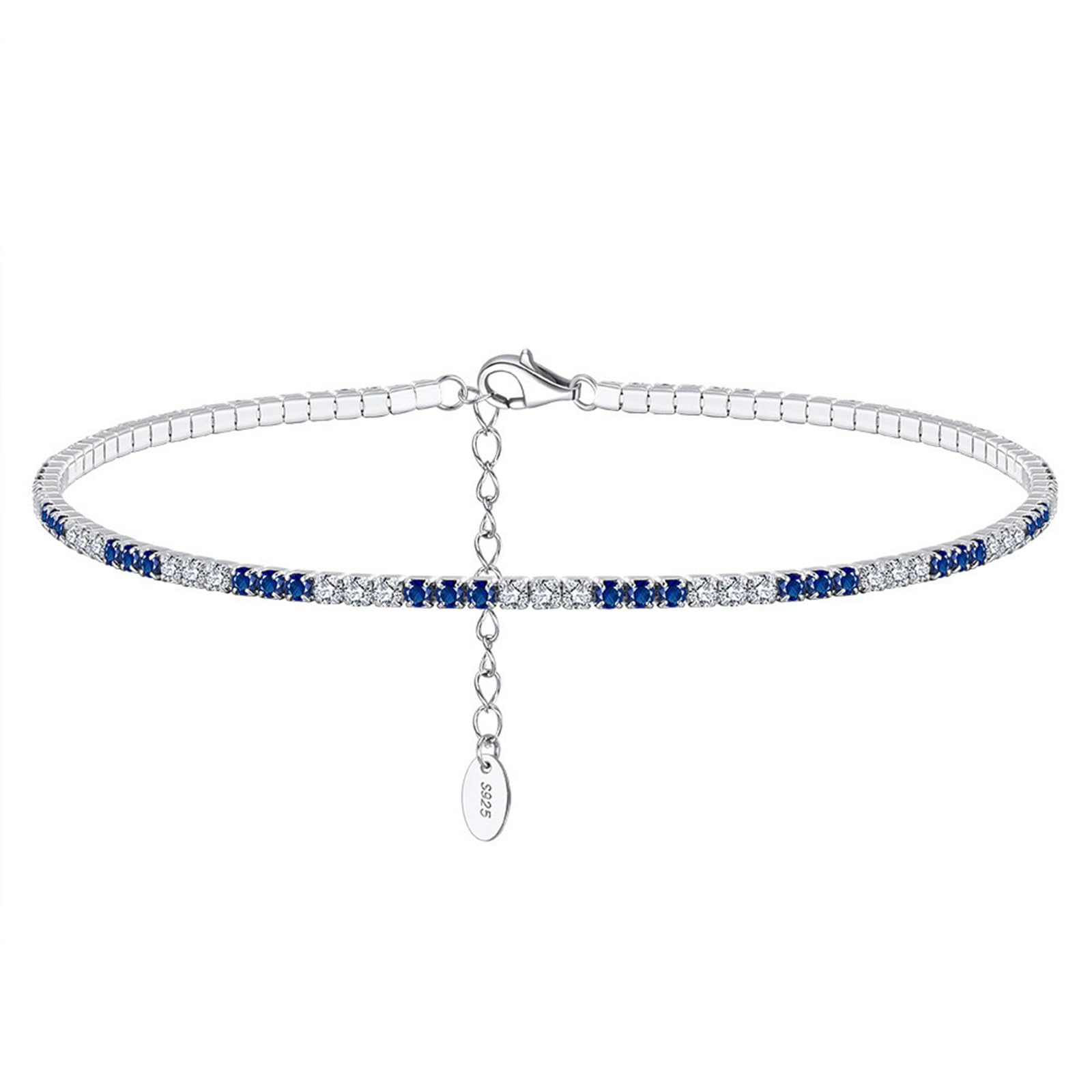 Cavigliere Donna Argento 925, Cavigliera Donna Estiva Tennis Sottile con Zirconi 2MM Argento, Regolabile Fino a 26 cm - Bracciali alla Caviglia da Spiaggia Cavigliere per Donne