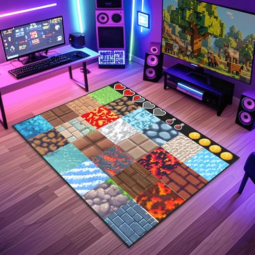 Game Rug for Cool Boys Room Decor, Funny Plaid Gamer Rug for Boys...