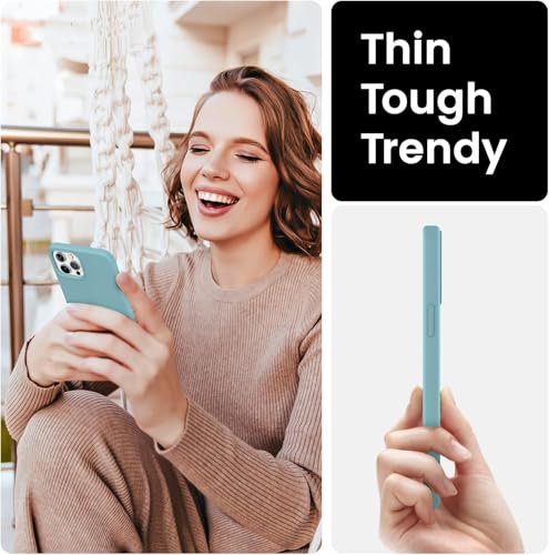 Image of VONZEE Microfiber Candy Case Compatible for iPhone 12 Pro Max Smooth Touch Cushion Liquid Soft Silicone Gel Rubber Non-Slip Full Body Protective Shockproof Back Cover|6.7 Inch|Solid (Cactus), Blue