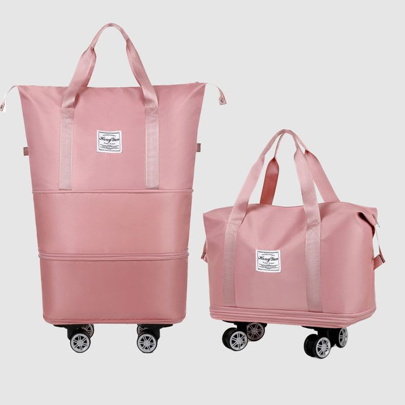 Image of Yatee Foldable Trolley Travel Bag with Wheels for Women & Men, Expandable Rolling Duffel Bag, Large Capacity Lightweight Luggage, Waterproof Carry Tote with Detachable Wheels for Travel