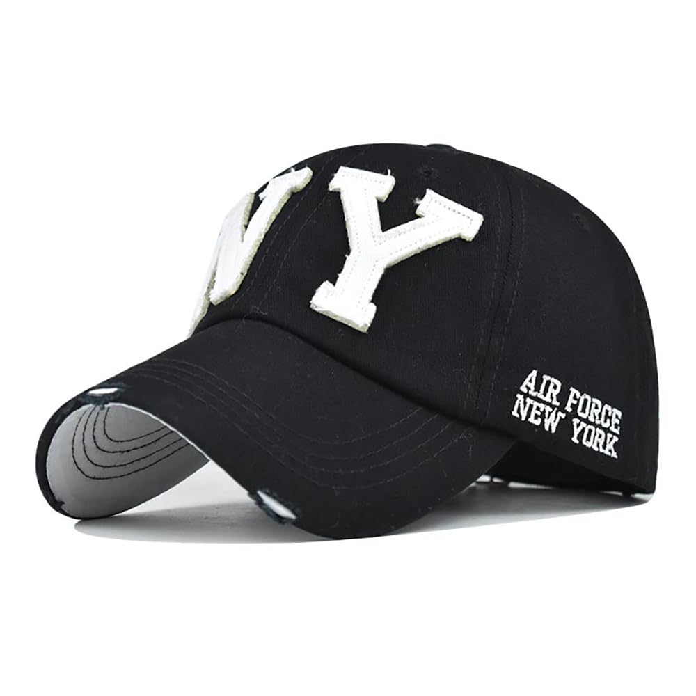 Embroidery NY，Men's Baseball Caps，Classic Outdoor Cap Unisex Baseball Caps，Dad Truck Driver hat, Black, L