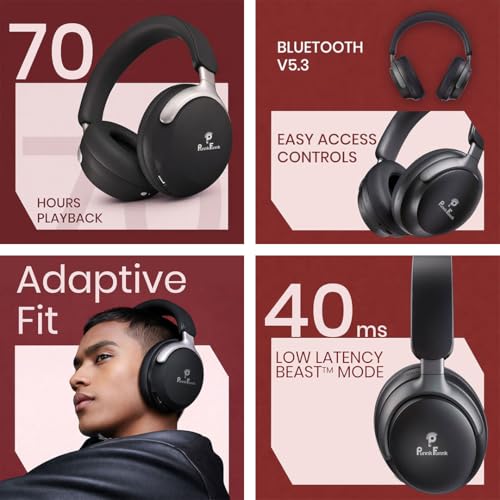 Image of PunnkFunnk Bass Over-Ear Bluetooth Wireless Headphones with Deep Bass, 40mm Drivers, Built-in Mic, Foldable Design, Soft Cushioned Ear Cups, AUX & TF Support for Music, Gaming & Calls (Black)