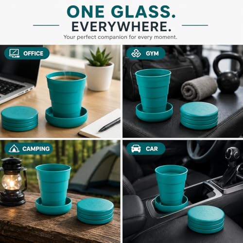 Image of Foldable Travel Glass | Collapsible Folding Travel Cup with Lid | Portable Silicone Drinking Glass | Leakproof & Reusable Cup for Traveling, Camping, School & Outdoor Use (Pack OF 1)