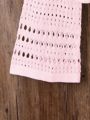 Verdusa Girl's 3D Floral Applique Long Sleeve Hollow Out Knitted Button Up Cardigan4