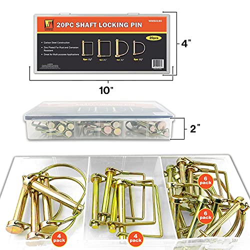 Wellmax 20 Pcs Shaft Locking Pin In 1/4", 5/16" And 3/8" Diameter Zinc-Plated Heavy Duty Safety Pins, Trailer Hitch Pin For Trailer Lock And Hitch Pin Lock For Farm Lawn Garden Wagons, Gold Color #TOP1