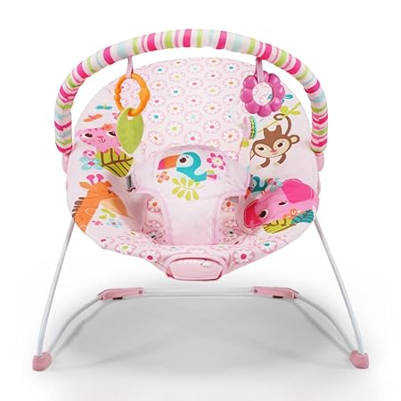 Moppets Jungle Pals Ergonomic Seat Baby Bouncer with Calming Vibrations & Toy Bar (Pink)