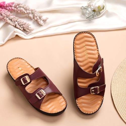 Image of TRASE Orthopedic Extra Soft Double Strap Slippers for Women Footwear | Arch Support Adjustable Strap Cushioned Wedges Doctor Sandals | Comfortable & Lightweight