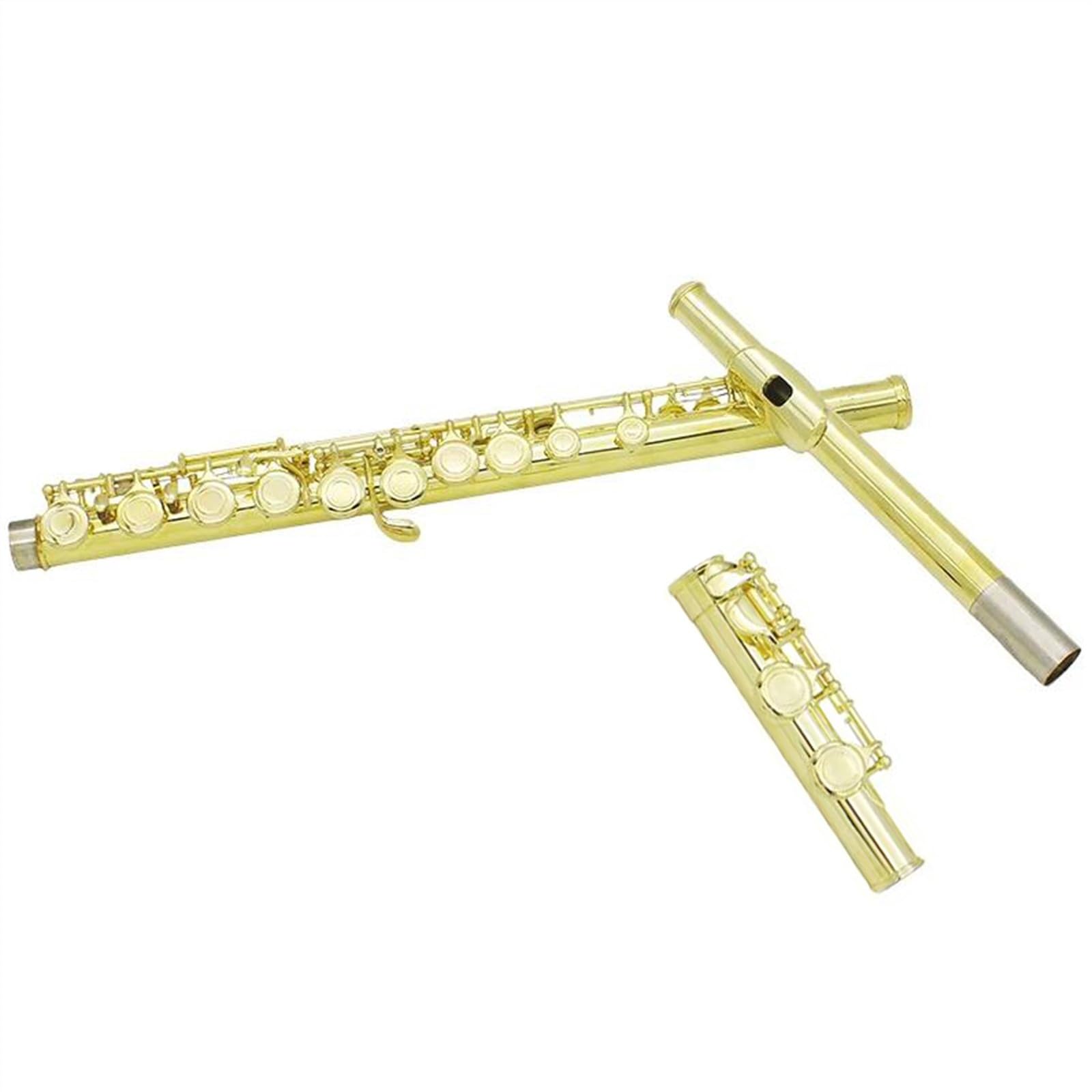 Cuerpo de tubo de cobre blanco, flauta de 16 agujeros chapada en oro, instrumentos de flauta con llave C con bolso Flauta Travesera Kit