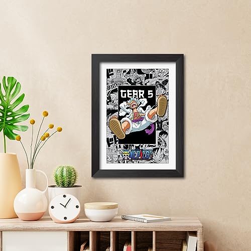 Image of TenorArts Monkey D Luffy Photo Frame One Piece Anime Laminated Poster Framed Painting with Matt Finish Black Textures (12inches x 9inches)