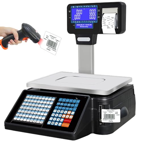 LYDZUSDP Commercial Electronic Price Computing Scale w/Label Printer,Double-Sided Display Price Label,Suitable for Supermarket and More(B)