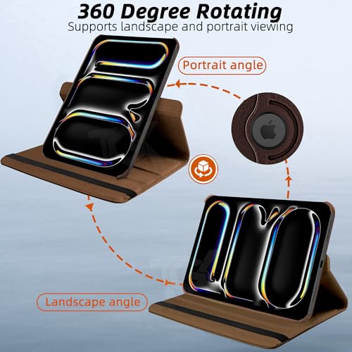 Image of TGK Rotating Case for iPad Pro 11 Inch M5 2025 /M4 2024 Model A3357 /A3358 /A3359 /A2836 /A2837 /A3006, Cover for 6th /5th Gen iPad Pro 11 inch (Brown)