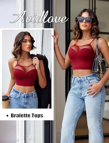 Image of Avidlove Sexy Tops for Women Fishnet Crop Tops Y2k Bralette Hollow Out Camisole Going Out Lingeries Top