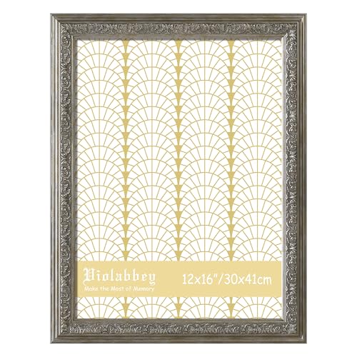 Image of VIOLABBEY 12x16 Picture Frame Sliver, Vintage Photo Frames Ornate without Mat for Wall Hanging