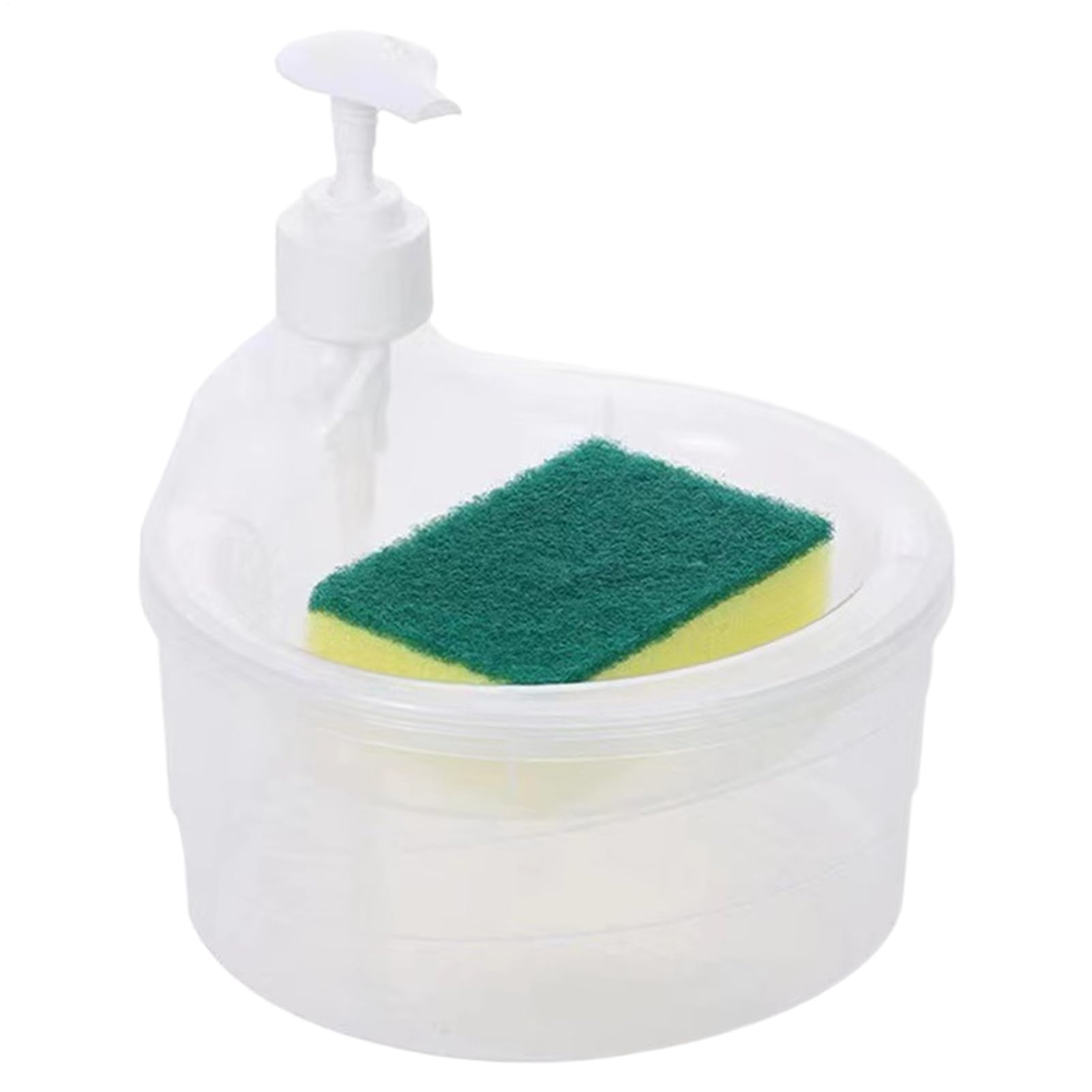 2-in-1 Dishwashing Dispenser with Sponge, Liquid Pump Bottle and Holder, Compact Sturdy Space-Saving Kitchen Sink Accessory for Cleaning Plates, Bowls, Glasses, and Utensils